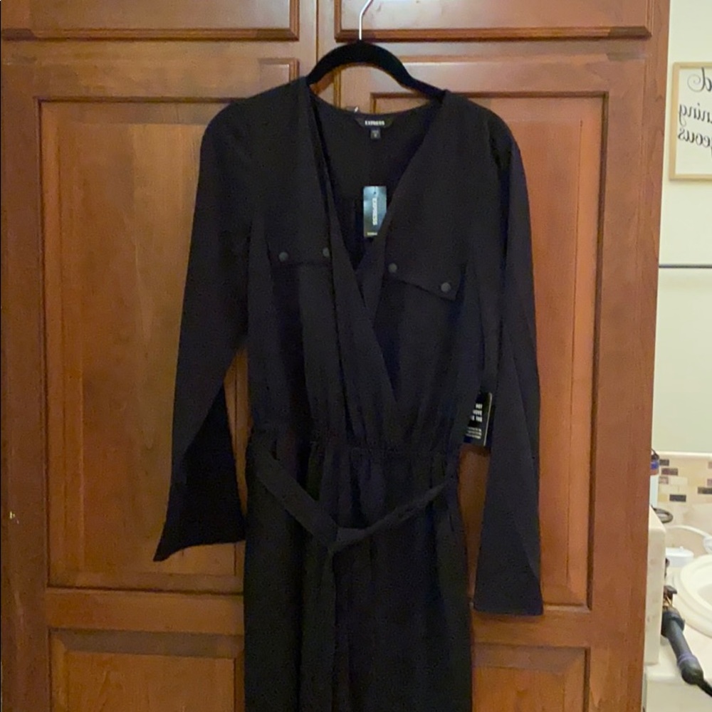 Black long sleeve utility jumpsuit